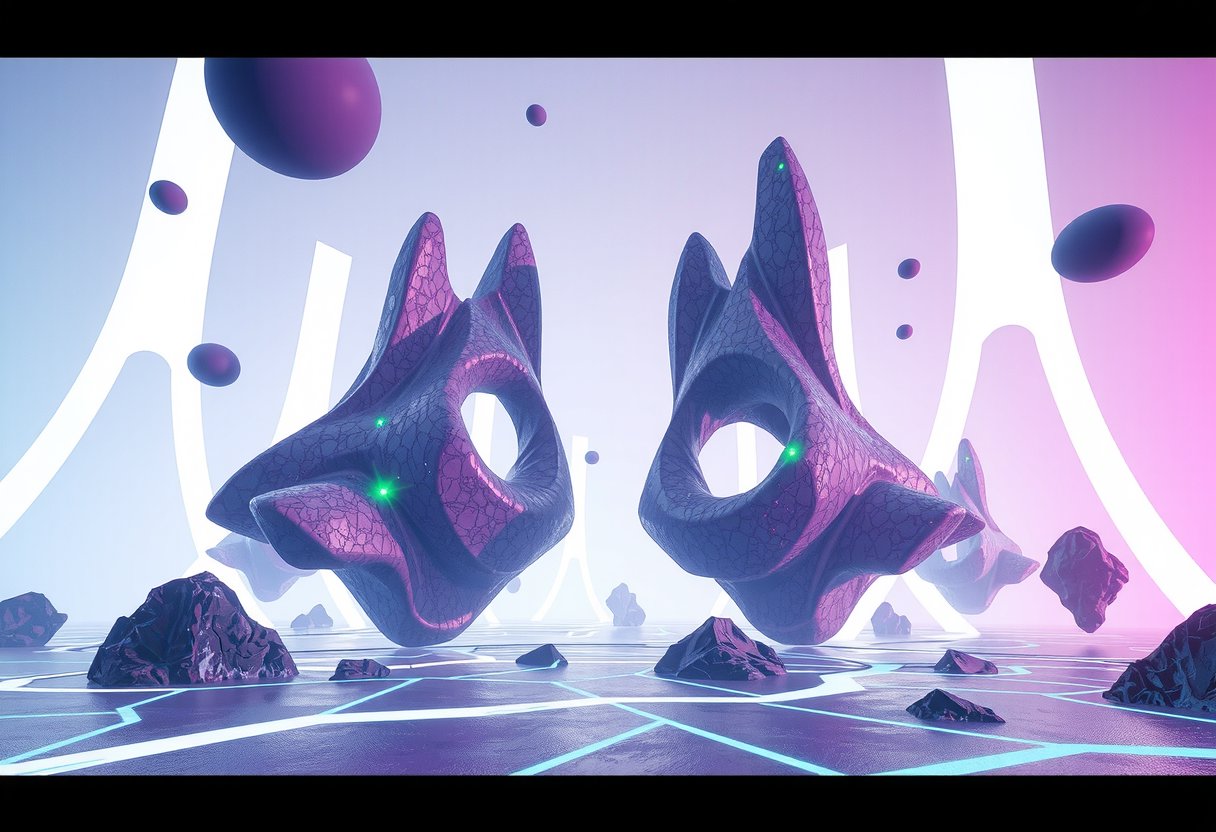 Future concept art: Surreal holographic game world by innovative game studio GameLiftX