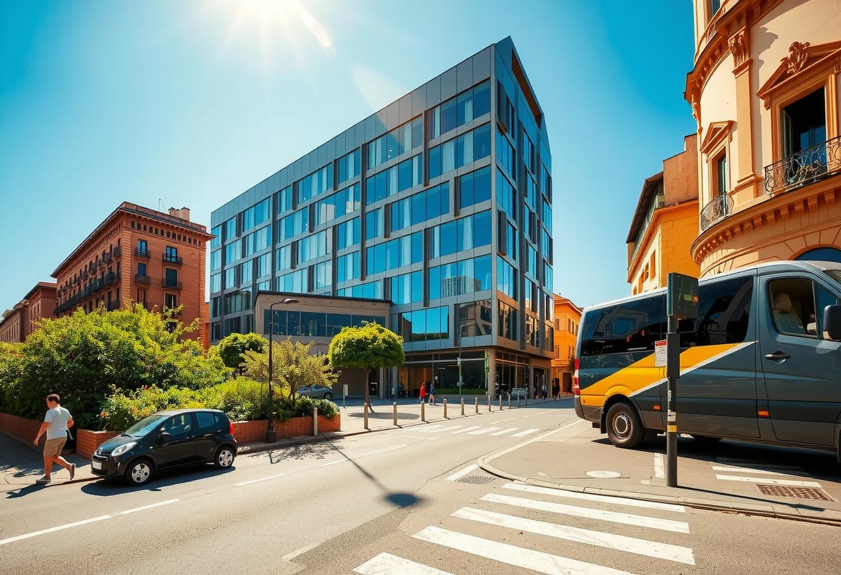 Exterior view of GameLiftX office in Barcelona, showcasing modern architecture and urban vibrancy